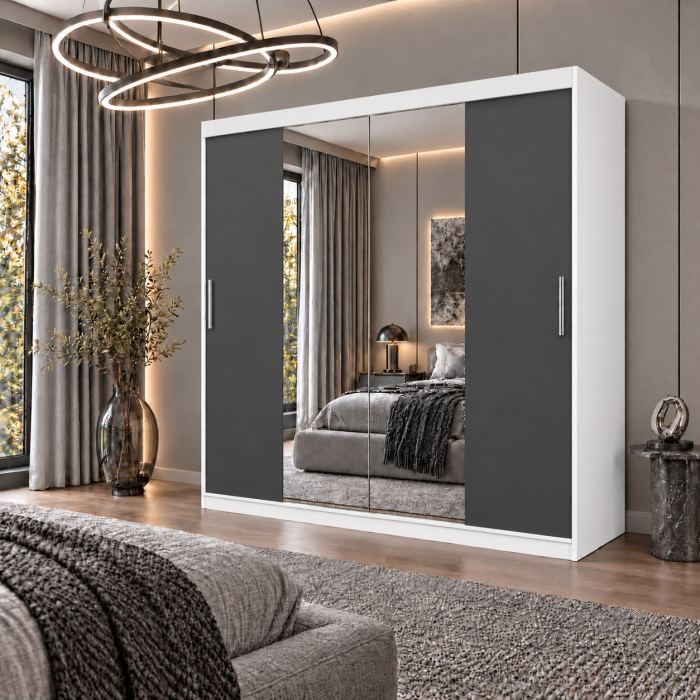 Dressing Alex, 180x60x200cm, cu oglinda, Alb/Antracit, Pal 18 mm [3]