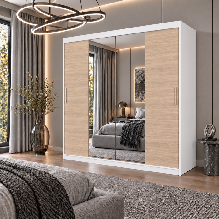 Dressing Alex, 180x60x200cm, cu oglinda, Alb/Sonoma, Pal 18 mm [4]