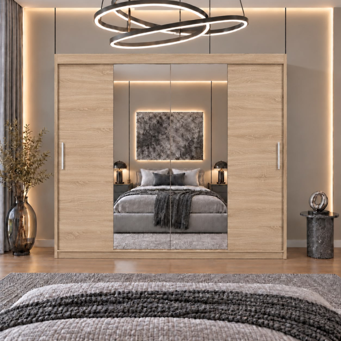 Dressing Alex, 200x60x200cm, cu oglinda, Stejar Sonoma, Pal 18 mm [4]