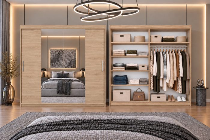 Dressing Alex, 200x60x200cm, cu oglinda, Stejar Sonoma, Pal 18 mm [5]