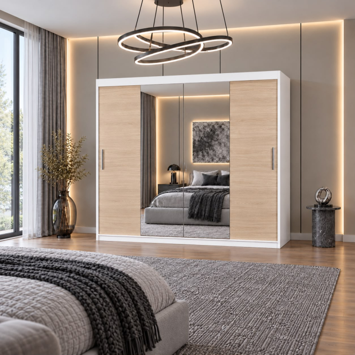 Dressing Alex, 200x60x200cm, cu oglinda, Alb/Sonoma, Pal 18 mm [4]