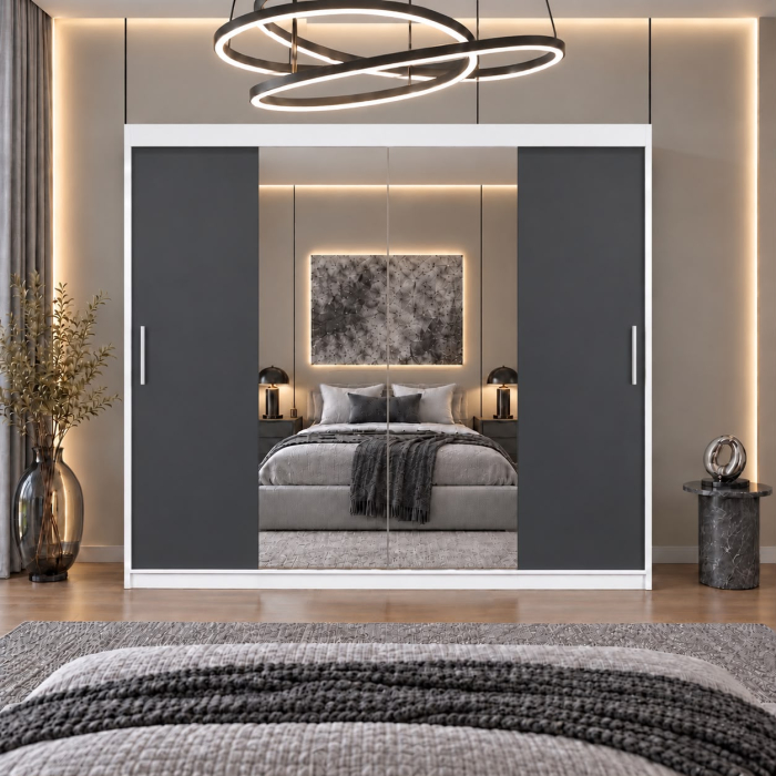 Dressing Alex, 200x60x200cm, cu oglinda, Alb/Antracit, Pal 18 mm [3]