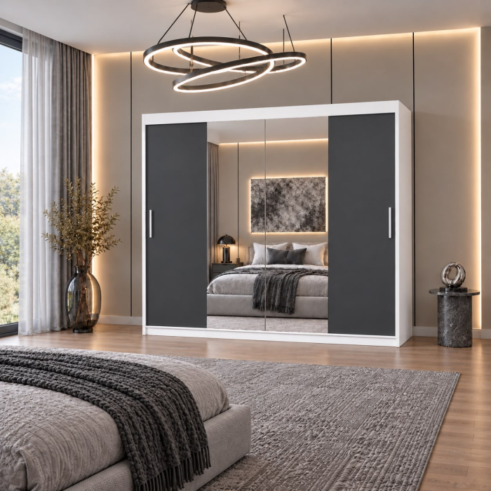 Dressing Alex, 200x60x200cm, cu oglinda, Alb/Antracit, Pal 18 mm [4]