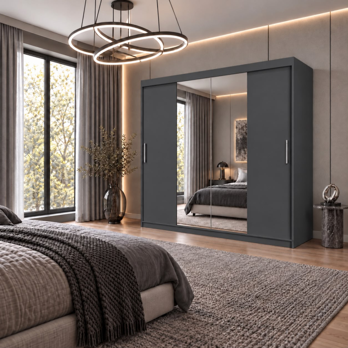 Dressing Alex, 200x60x200cm, cu oglinda, Antracit, Pal 18 mm [4]