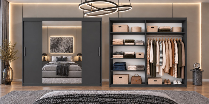 Dressing Alex, 200x60x200cm, cu oglinda, Antracit, Pal 18 mm [5]
