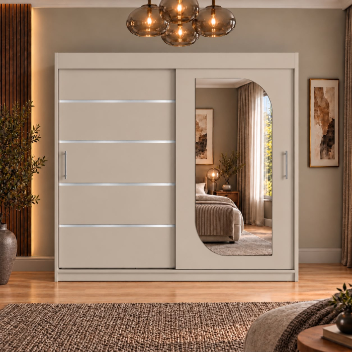 Dressing Alkam 2 usi -argintiu, 200x60x200cm, cu oglinda, Casmir, Pal 18 mm [3]