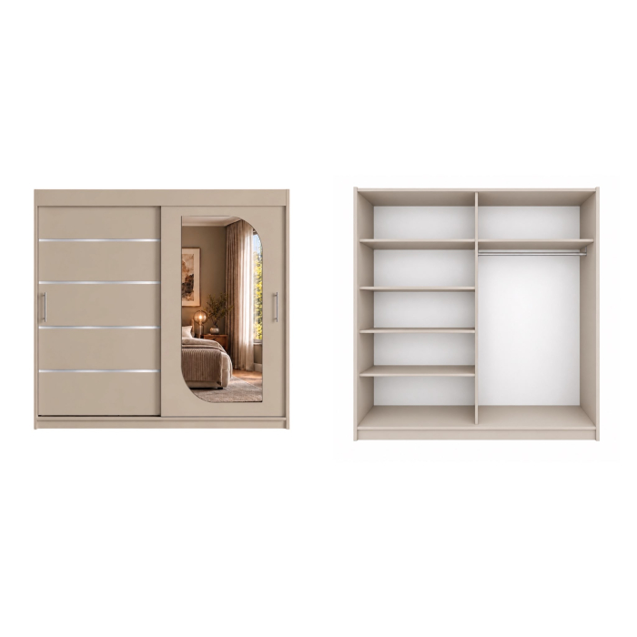Dressing Alkam 2 usi -argintiu, 200x60x200cm, cu oglinda, Casmir, Pal 18 mm [6]