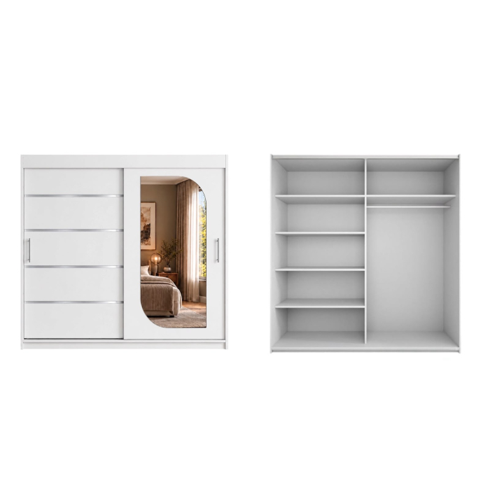 Dressing Alkam 2 usi -argintiu, 180x60x200cm, cu oglinda, Alb, Pal 18 mm [6]