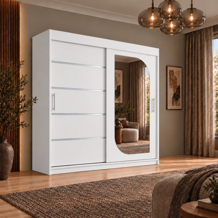Dressing Alkam 2 usi -argintiu, 180x60x200cm, cu oglinda, Alb, Pal 18 mm [4]