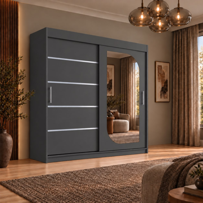 Dressing Alkam 2 usi -argintiu, 180x60x200cm, cu oglinda, Antracit, Pal 18 mm [4]