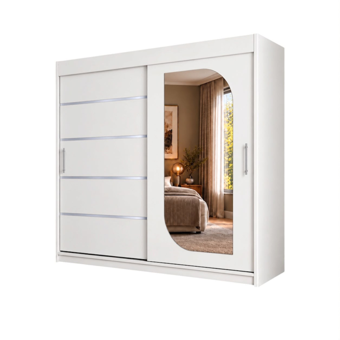 Dressing Alkam 2 usi -argintiu, 180x60x200cm, cu oglinda, Alb, Pal 18 mm [7]