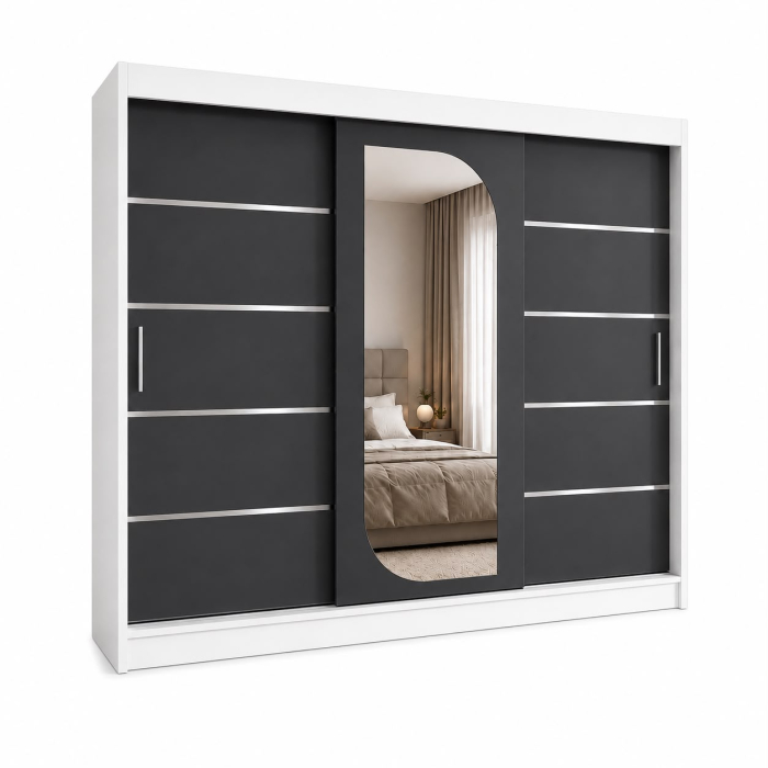 Dressing Alkam, 250x60x200cm, Argintiu, Alb+Antracit, Pal 18 mm [3]