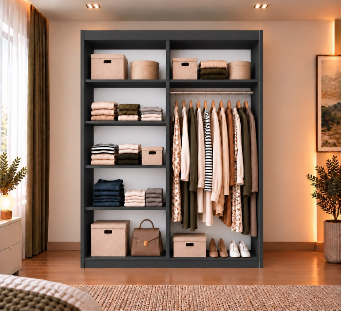 Dressing Cami, 120x60x200cm, cu oglinda, Antracit, Pal 18 mm [6]