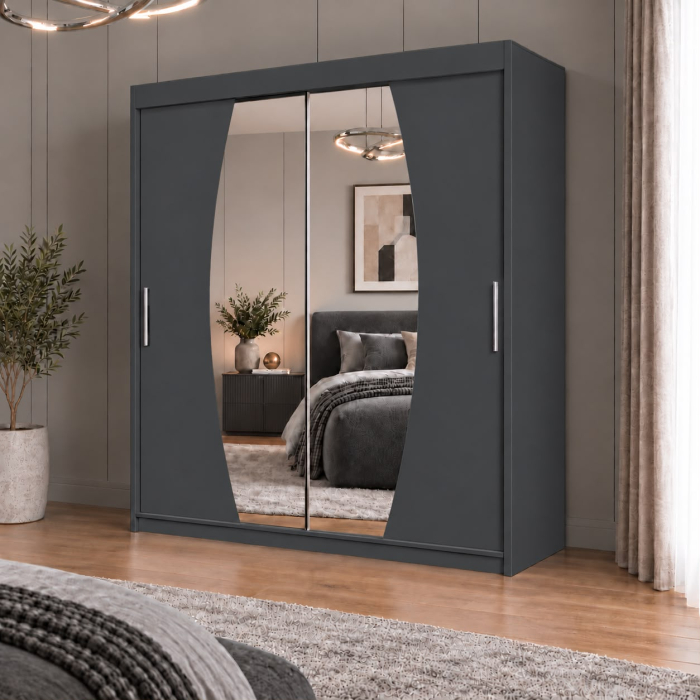 Dressing Cami, 160x60x200cm, cu oglinda, Antracit, Pal 18 mm [3]