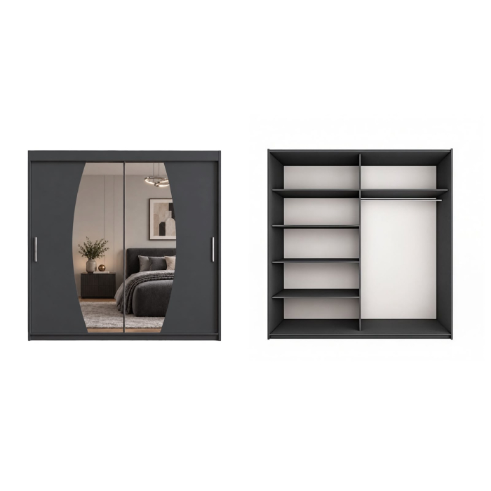 Dressing Cami, 160x60x200cm, cu oglinda, Antracit, Pal 18 mm [5]