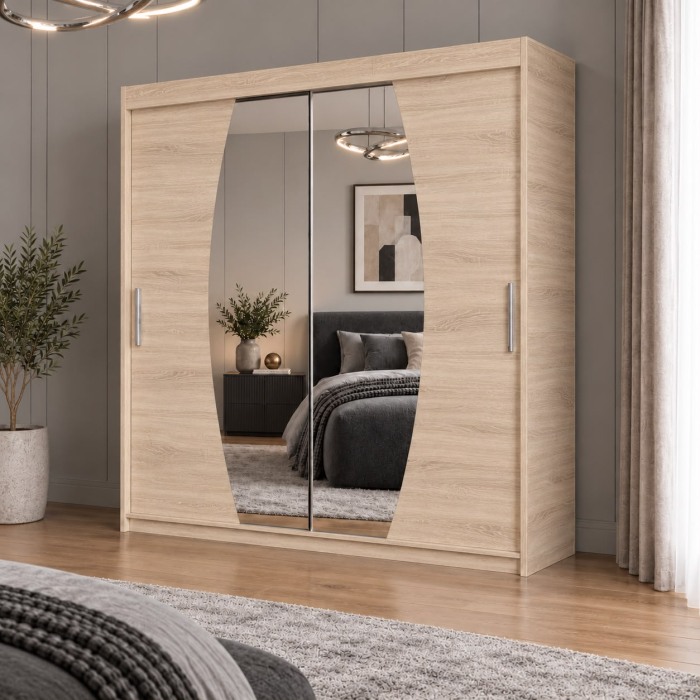 Dressing Cami, 180x60x200cm, cu oglinda, Sonoma, Pal 18 mm [2]