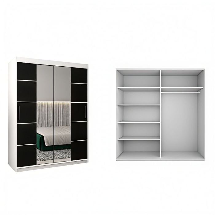 Dressing Marissa, 120x60x200cm, cu oglinda, Alb & Wenge, Pal 18 mm [2]