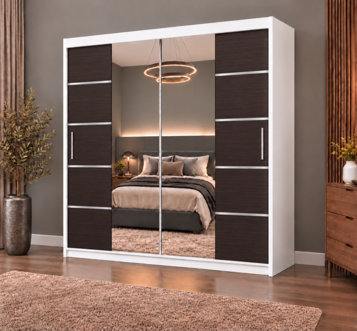 Dressing Marissa, 160x60x200cm, cu oglinda, Alb / Wenge, Pal 18 mm [2]