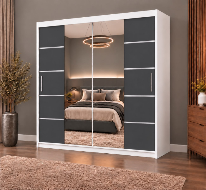 Dressing Marissa, 160x60x200cm, cu oglinda, Alb/Antracit, Pal 18 mm [2]