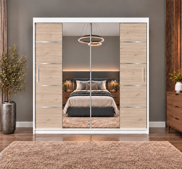 Dressing Marissa, 160x60x200cm, cu oglinda, Alb/Sonoma, Pal 18 mm [3]