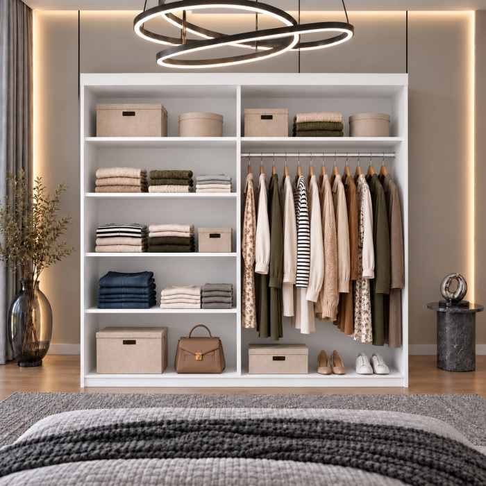 Dressing Marissa, 160x60x200cm, cu oglinda, Alb/Sonoma, Pal 18 mm [4]