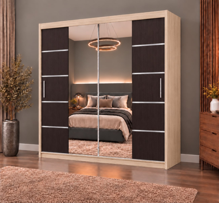 Dressing Marissa, 160x60x200cm, cu oglinda, Sonoma / Wenge, Pal 18 mm [2]