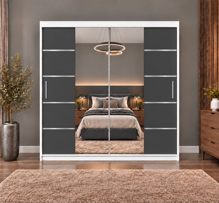 Dressing Marissa, 160x60x200cm, cu oglinda, Alb/Antracit, Pal 18 mm [3]