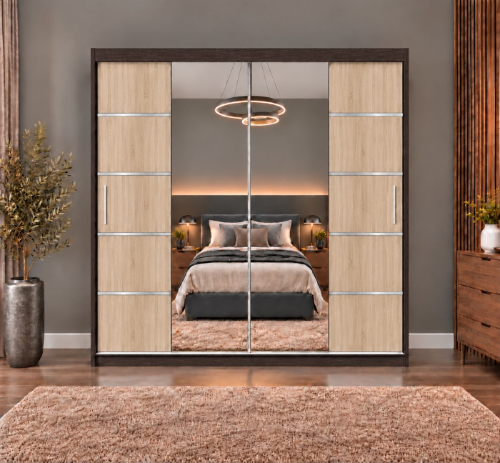 Dressing Marissa, 180x60x200cm, cu oglinda, Wenge-Sonoma, Pal 18 mm [3]