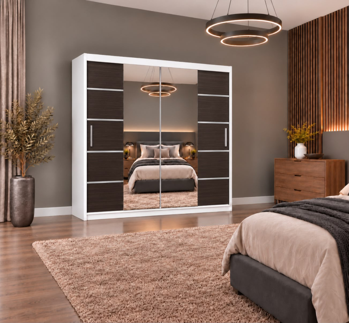 Dressing Marissa, 180x60x200cm, cu oglinda, Alb / Wenge, Pal 18 mm [5]