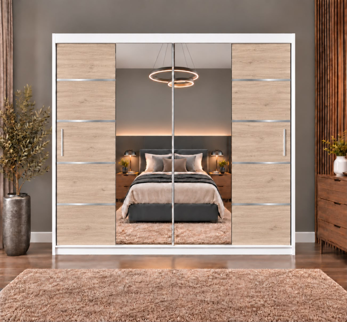 Dressing Marissa, 200x60x200cm, cu oglinda, Alb/Sonoma, Pal 18 mm [3]