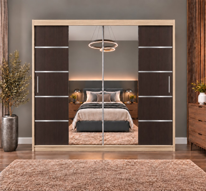 Dressing Marissa, 200x60x200cm, cu oglinda, Sonoma / Wenge, Pal 18 mm [3]