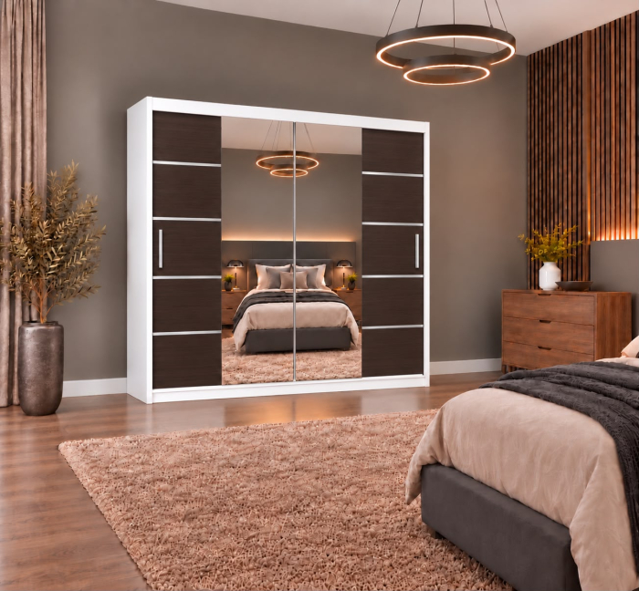 Dressing Marissa, 200x60x200cm, cu oglinda, Alb / Wenge, Pal 18 mm [5]
