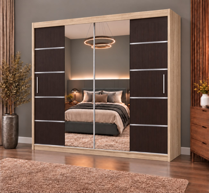 Dressing Marissa, 200x60x200cm, cu oglinda, Sonoma / Wenge, Pal 18 mm [2]