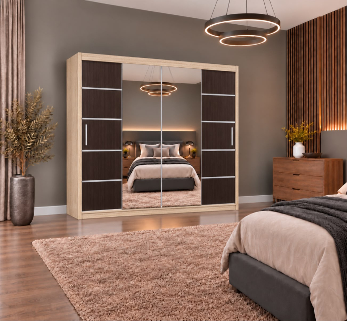 Dressing Marissa, 200x60x200cm, cu oglinda, Sonoma / Wenge, Pal 18 mm [5]