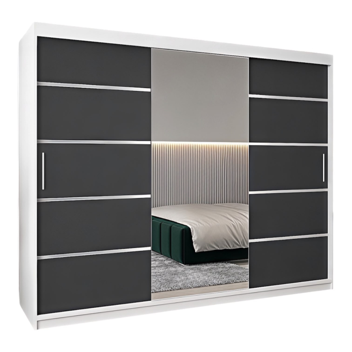 Dressing Marissa, 250x60x200cm, Argintiu, Alb + Antracit, Pal 18 mm [3]