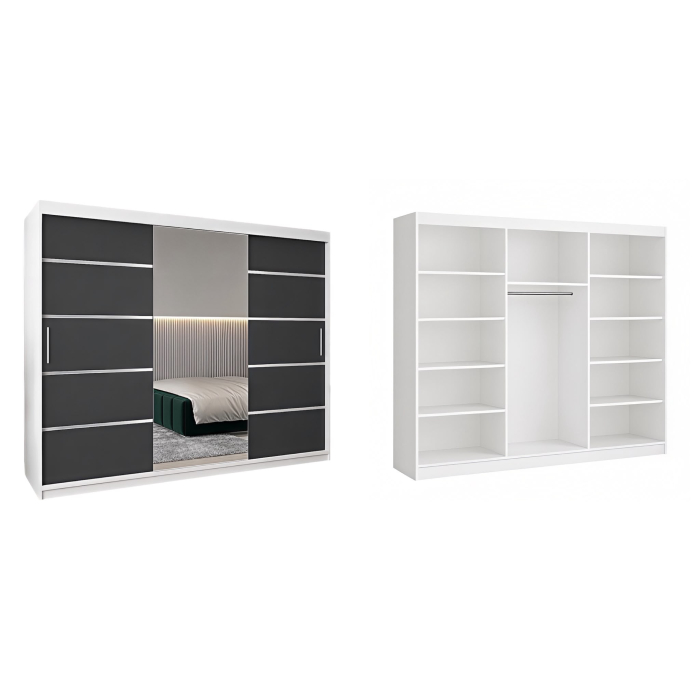 Dressing Marissa, 250x60x200cm, Argintiu, Alb + Antracit, Pal 18 mm [2]