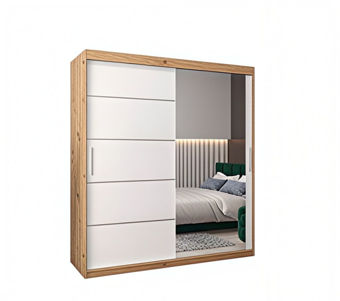 Dressing Sebastian, 140x60x200cm, cu oglinda, Sonoma/Alb, Pal 18 mm [3]