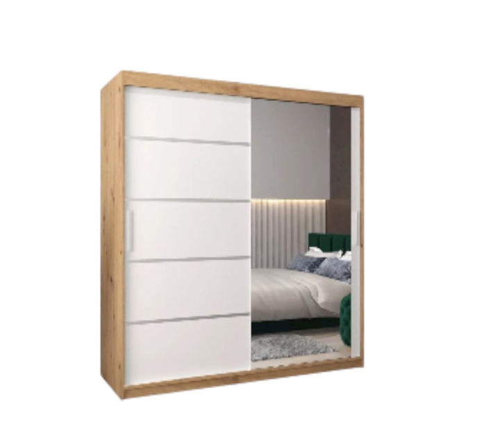 Dressing Sebastian, 160x60x200cm, cu oglinda, Stejar Sonoma + Alb, Pal 18 mm [2]