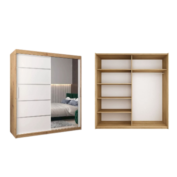 Dressing Sebastian, 160x60x200cm, cu oglinda, Sonoma/Alb,  Pal 18 mm [3]