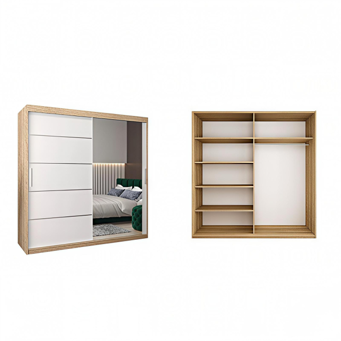 Dressing Sebastian, 180x60x200cm, cu oglinda,  Sonoma / Alb , Pal 18 mm [2]