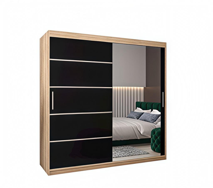 Dressing Sebastian, 180x60x200cm, cu oglinda, Sonoma/Wenge, Pal 18 mm [4]