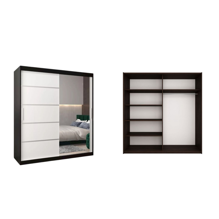 Dressing Sebastian, 180x60x200cm, cu oglinda, Wenge/Alb, Pal 18 mm [2]