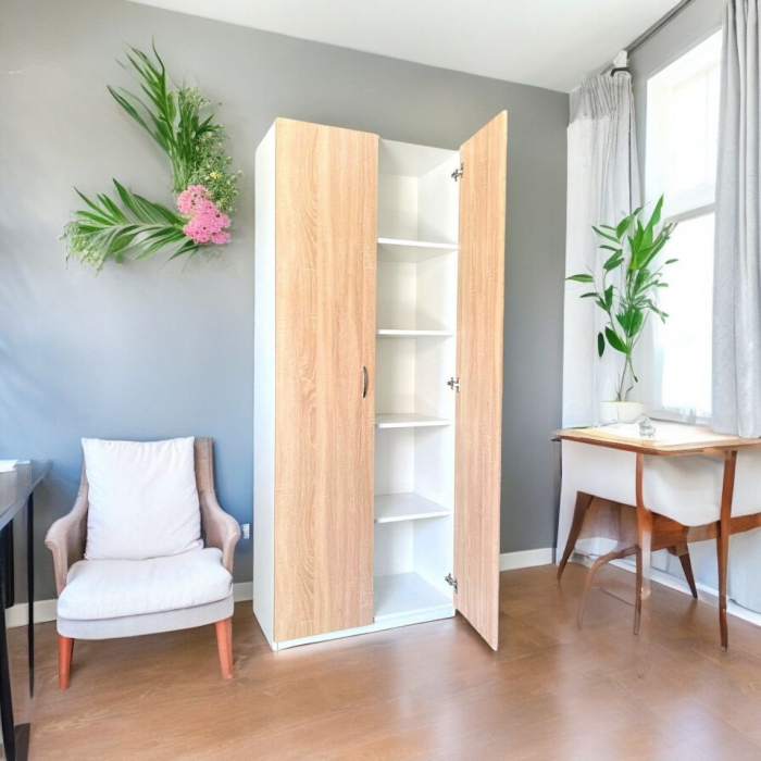 Dulap 2 usi, 197x80x40 cm, 4 polite, Alb / Stejar Sonoma, Pal 18 mm [2]