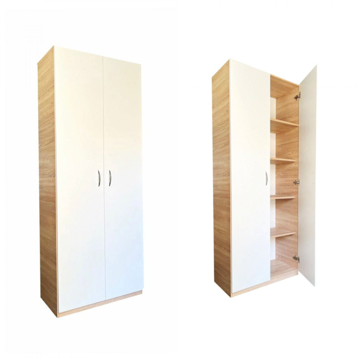 Dulap 2 usi, 197x80x40 cm, 4 polite, Stejar Sonoma / Alb, Pal 18 mm [4]
