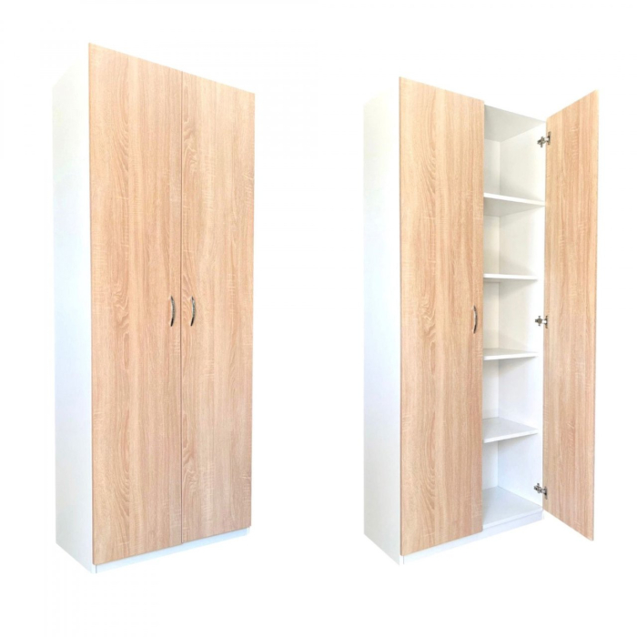 Dulap 2 usi, 197x80x40 cm, 4 polite, Alb+Stejar Sonoma, Pal 18 mm [3]