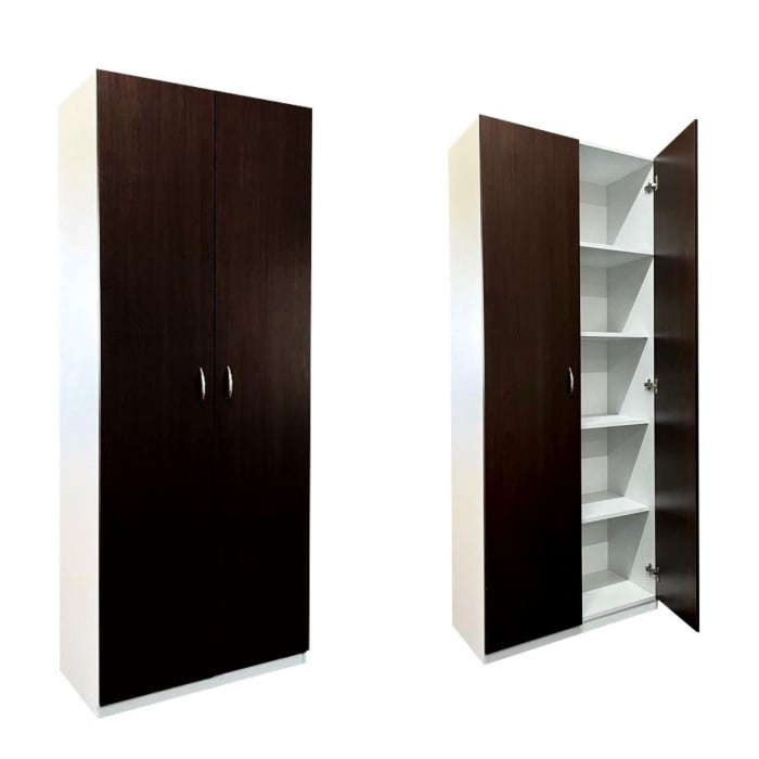 Dulap 2 usi, 4 polite, Alb+Wenge, 197x80x40 cm, Pal 18 mm [3]