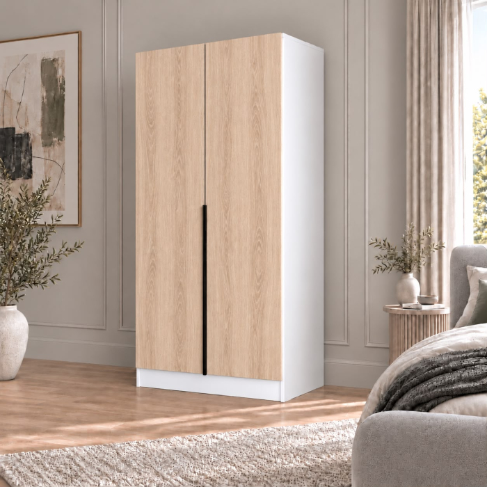 Dulap Alb/Sonoma 2 usi, manere negre, 200x80x40 cm, Pal 18 mm [2]