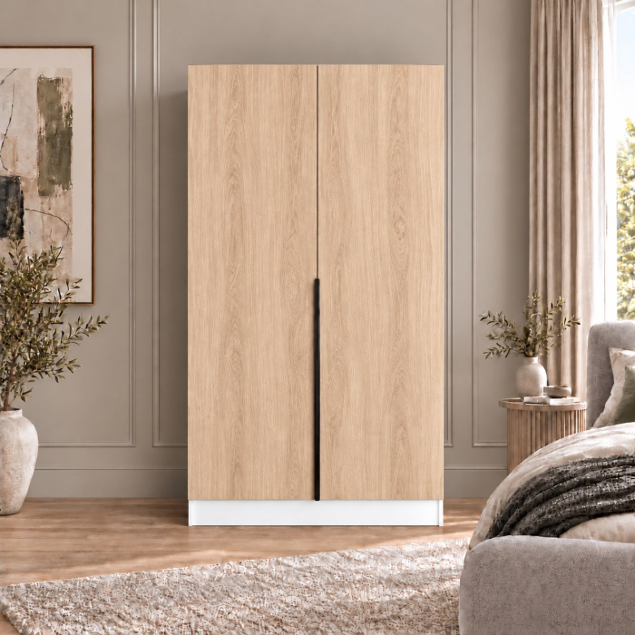Dulap Alb/Sonoma 2 usi, manere negre, 200x80x40 cm, Pal 18 mm [4]