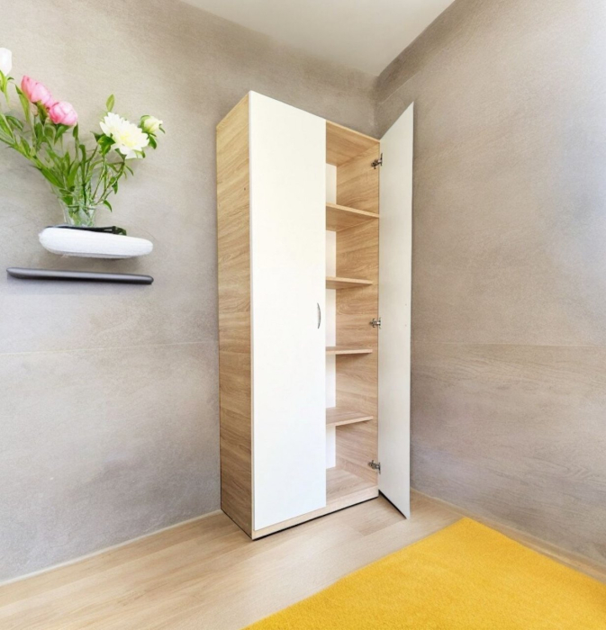 Dulap Stejar Sonoma / Alb 2 usi, 4 polite, 197x80x40 cm, Pal 18 mm [2]