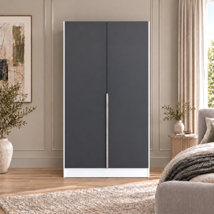 Dulap Alb/Antracit 2 usi, manere argintii, 200x80x40 cm, Pal 18 mm [3]